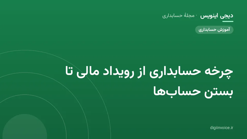کاور مقالهٔ «چرخه حسابداری از رویداد مالی تا بستن حساب‌ها» — مجلهٔ حسابداری دیجی اینویس